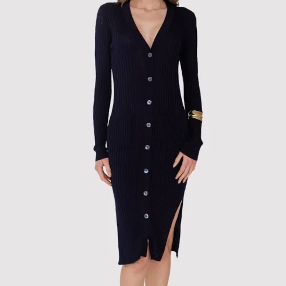 Autumn Cashmere Navy Ribbed Long Cardigan